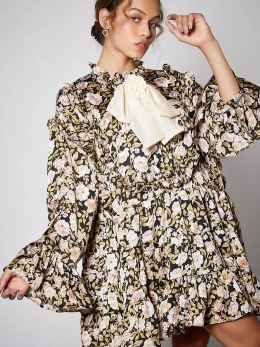 NWT: Sister Jane Belle Corsage Long Sleeve Mini Dress with Flower Corsage
